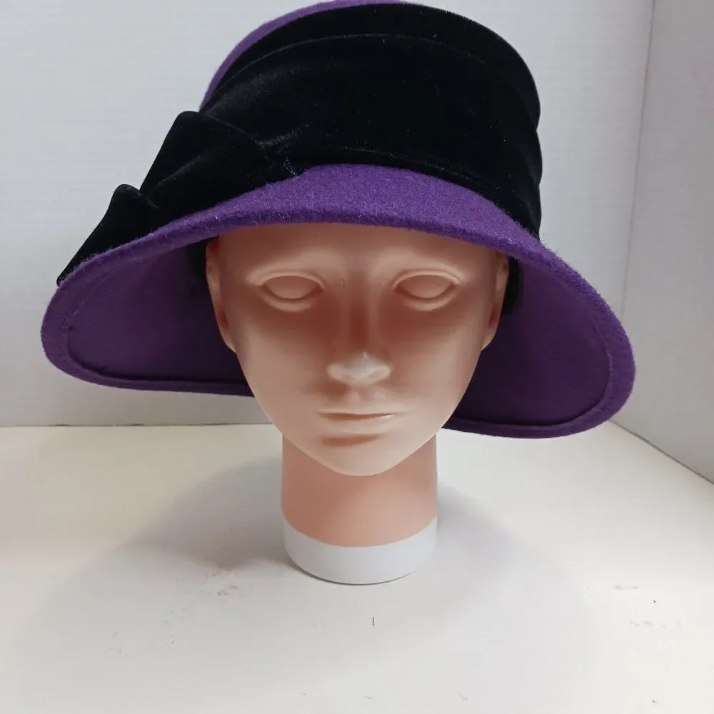Vintage Da-Me Made in Italy Women's Purple Black Wool Pillbox Hat - Picture 1 of 11